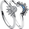Celestial Sparkling Sun and Moon Ring Set